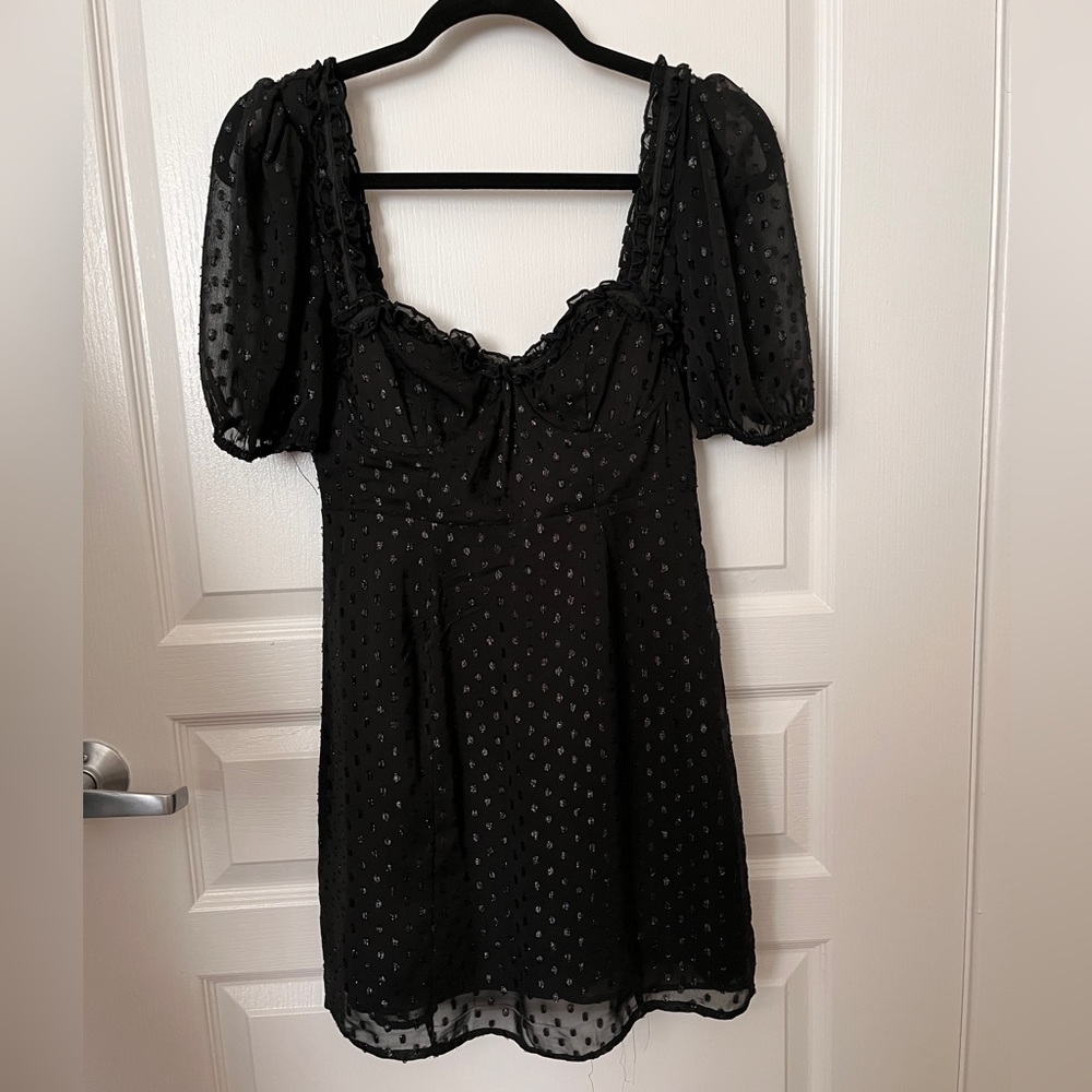 Cute and Sexy Sheer Black Polka Dot Mini Dress with Open Back